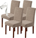 Waterproof Dining Chair Covers Set of 4 - Stretch Leaf Pattern Taupe