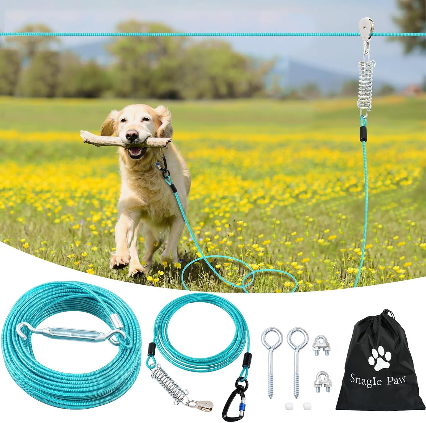 Heavy Duty Dog Runner for Yard - Snagle Paw Trolley System