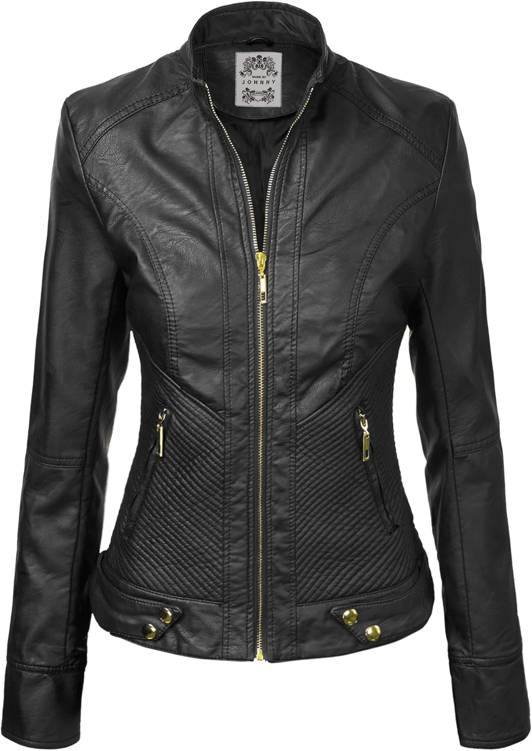 Made By Johnny Womens Faux Leather Zip Up Moto Biker Jacket