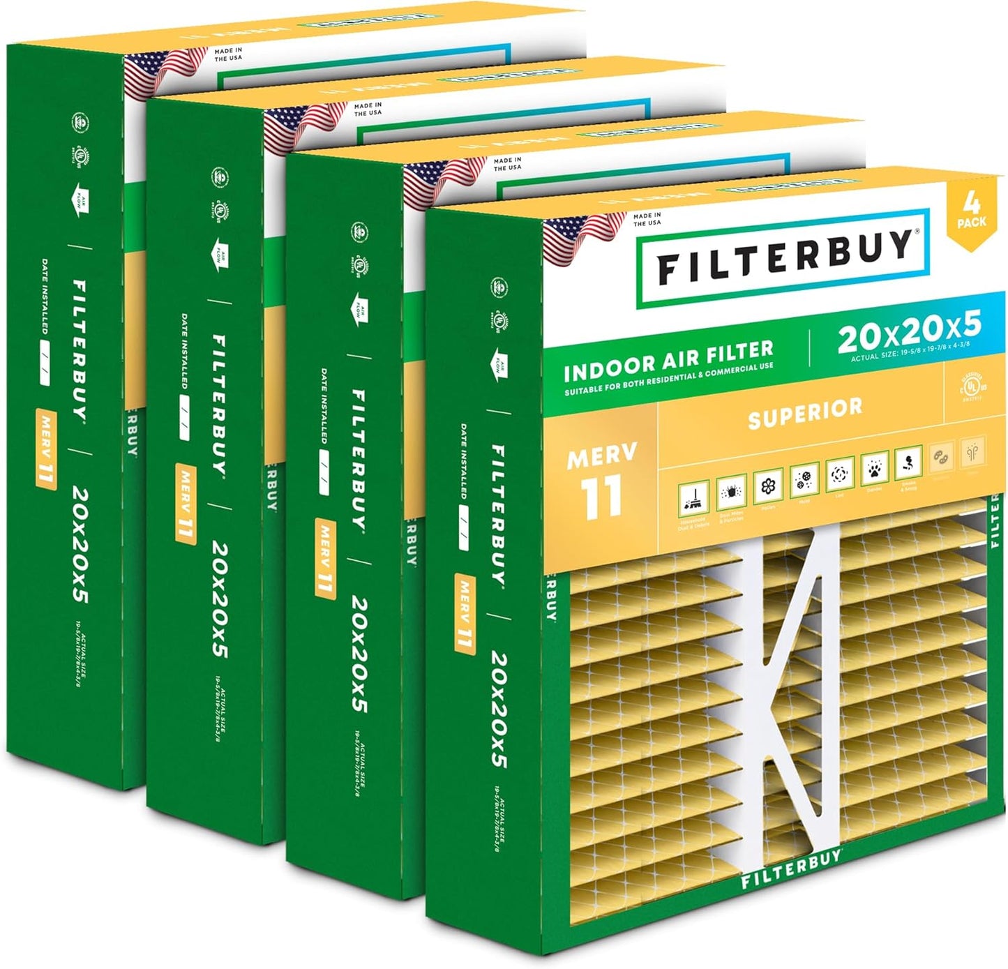 Filterbuy 20x20x5 Air Filter MERV 11 for Pets & Allergies