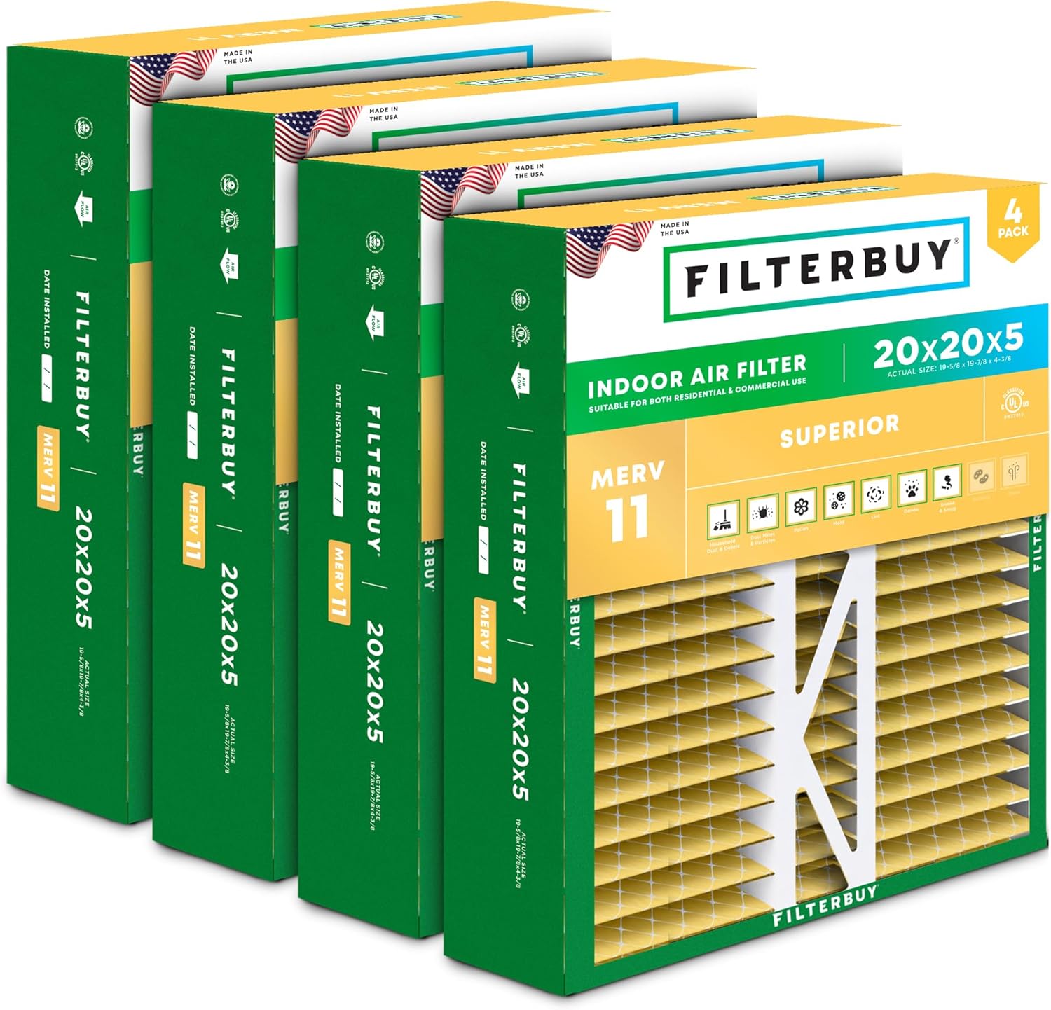 Filterbuy 20x20x5 Air Filter MERV 11 for Pets & Allergies