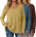 3 Pack Women's Plus Size Tunic Sweaters Long Sleeve V Neck - Cozy Fit