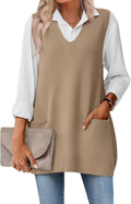 Zeagoo Women's Sweater Vest Oversized V Neck with Pockets - Cozy