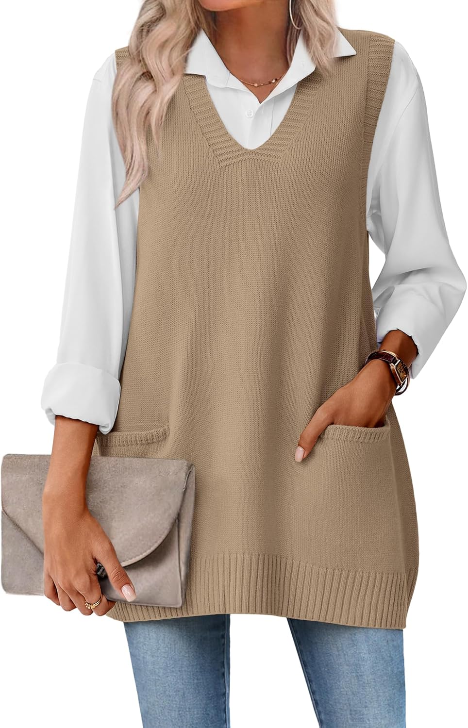 Zeagoo Women's Sweater Vest: Oversized V Neck Fall Fashion