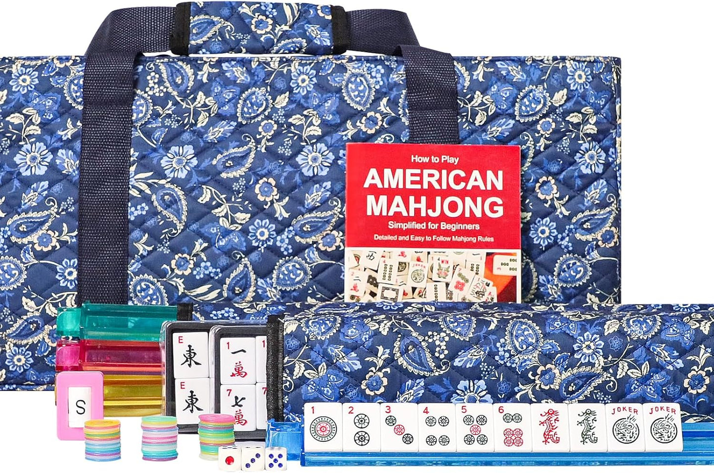 American Mahjong Set with 166 Tiles and Blue Carrying Bag