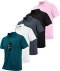 Mens Pocket Polo Shirts 5 Pack - Breathable Moisture Wicking Polos