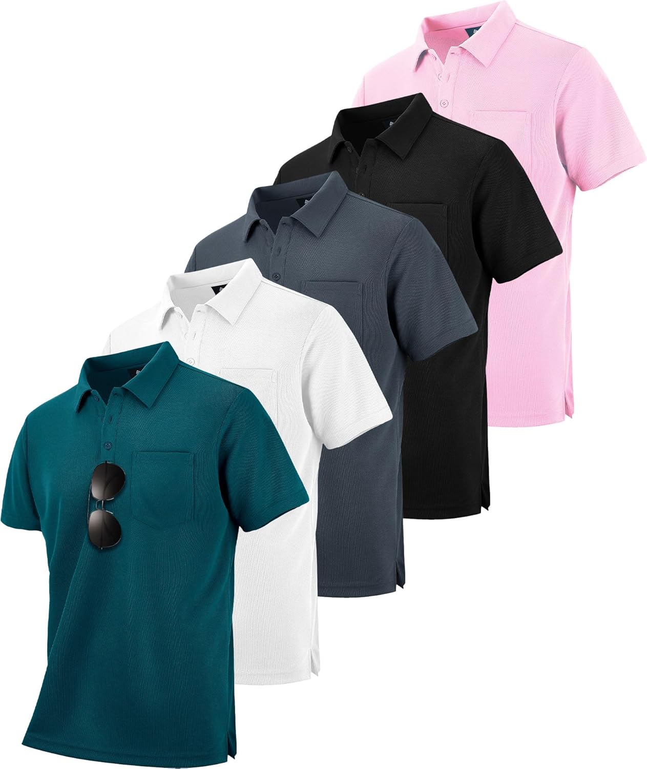SCODI 5 Pack Mens Pocket Polo Shirts for Casual and Work Wear