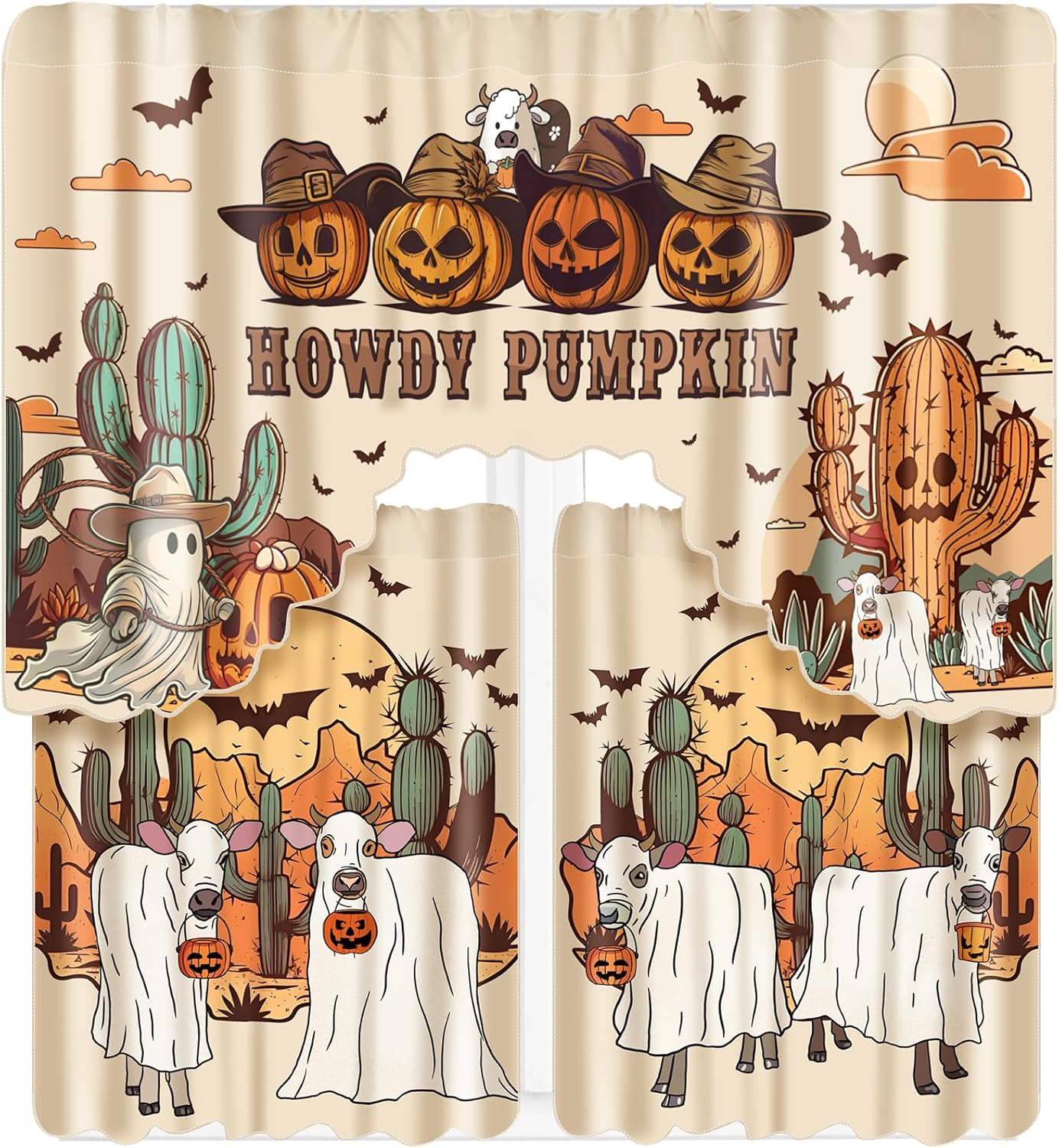 Spooky Cow Kitchen Curtains Set - Halloween Window Decor