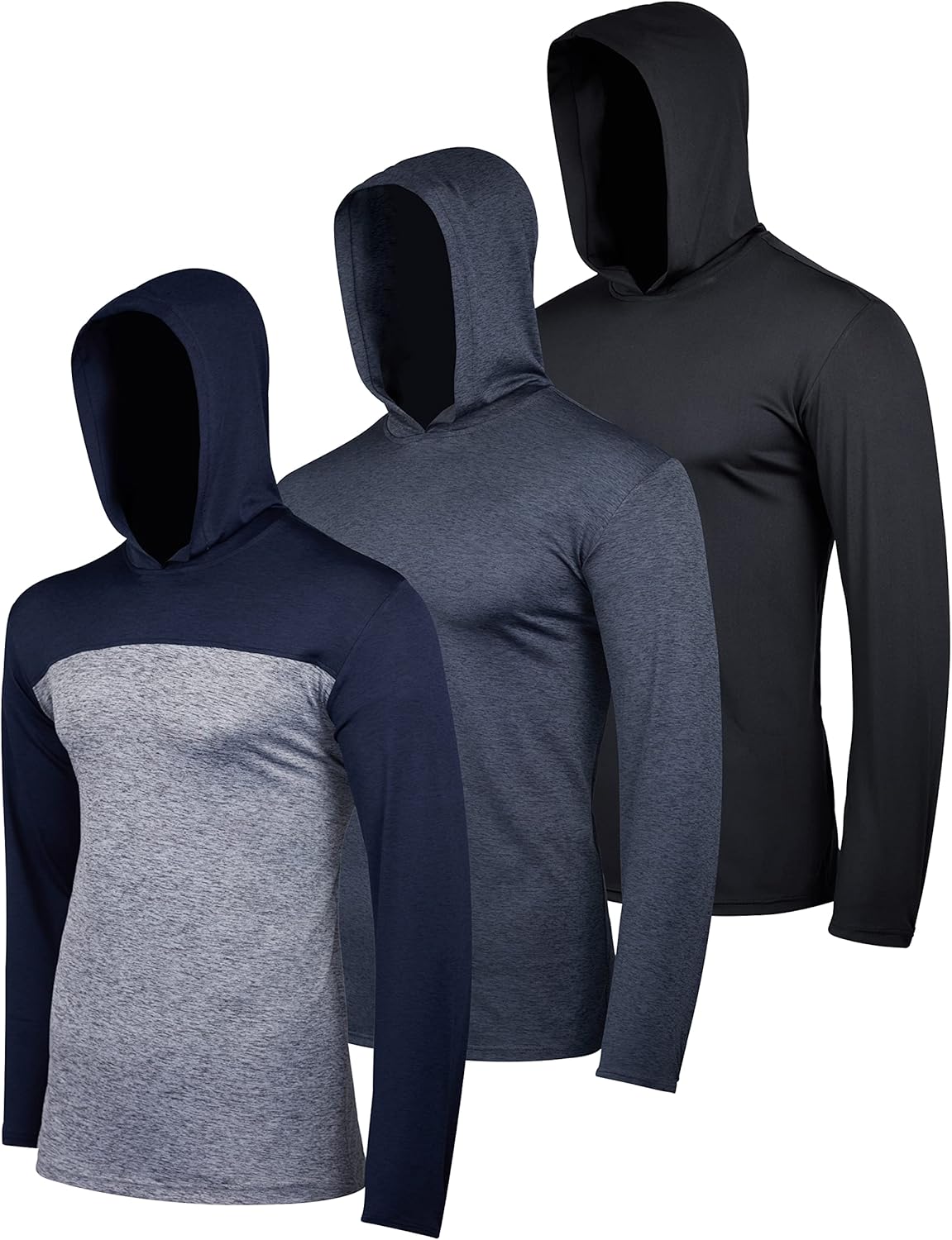 Men's Dry Fit Wicking Long Sleeve Fishing Hoodie Pullover 3 Pack