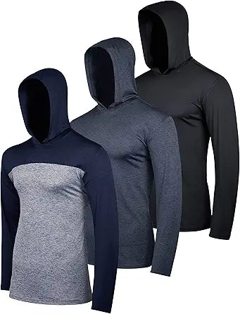 Men's Dry Fit Long Sleeve Active Hoodie Pullover - 3 Pack