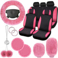Fulmoon 17 Pcs Car Seat Cover Full Set for Women - Pink Plush Interior