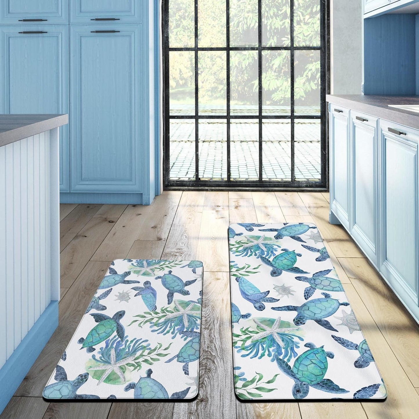 Tritard Coastal Beach Kitchen Rugs Mats Set of 2 Cushioned