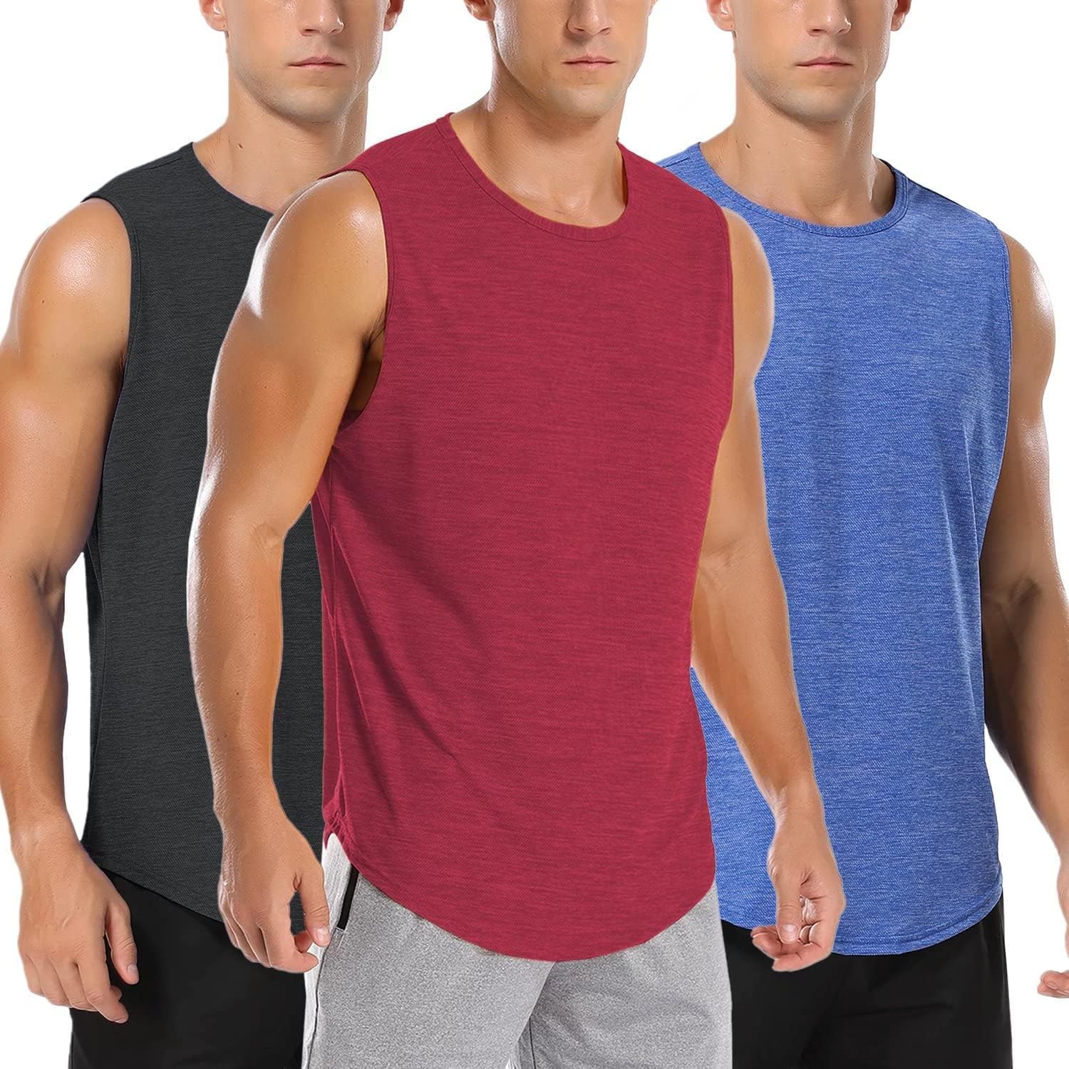 Amussiar Men's Dry Fit Mesh Tank Tops 3 Pack