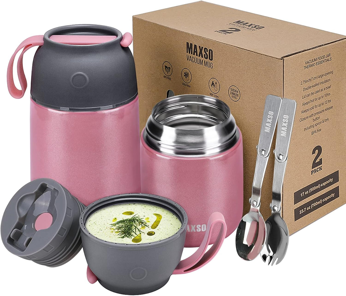 MAXSO 2 Pack Soup Thermo for Hot & Cold Food - Perfect for All