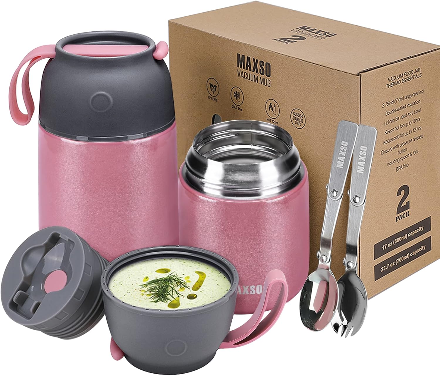 MAXSO 2 Pack Soup Thermo for Hot & Cold Food - Perfect for All