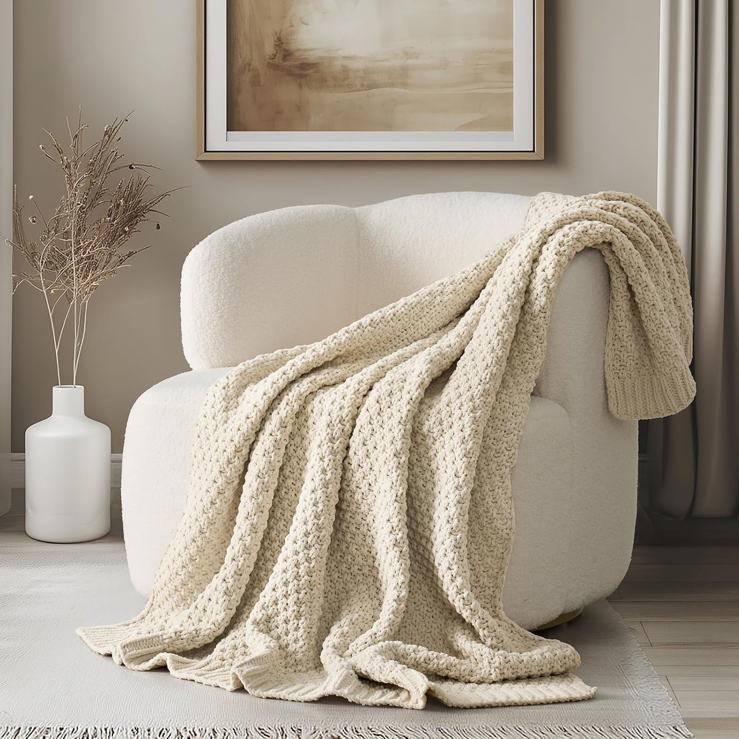 EVERGRACEHOME Chunky Chenille Knit Throw Blanket for Cozy Comfort