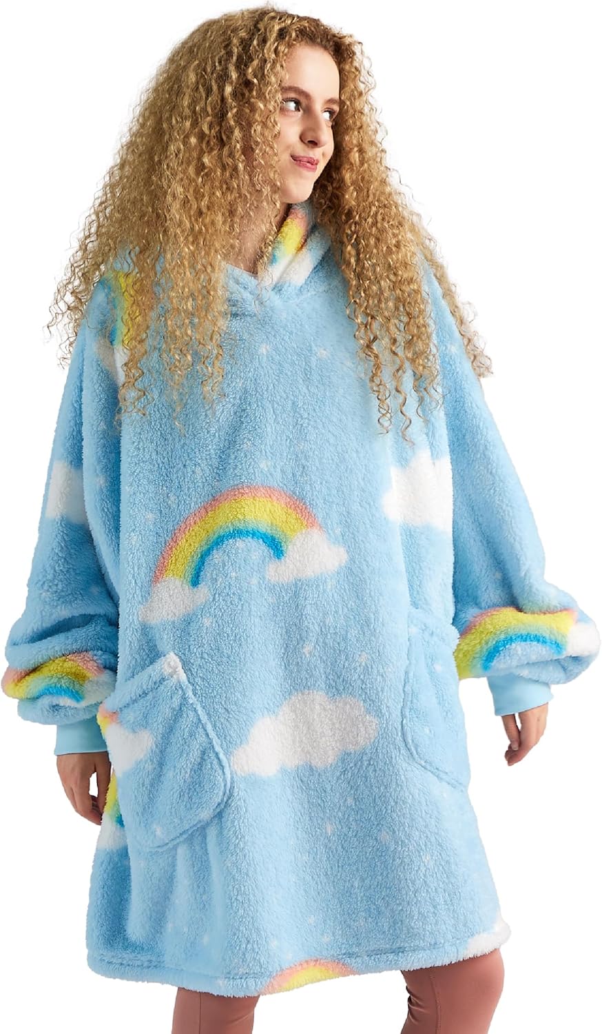Warm Rainbow Sherpa Hoodie Blanket