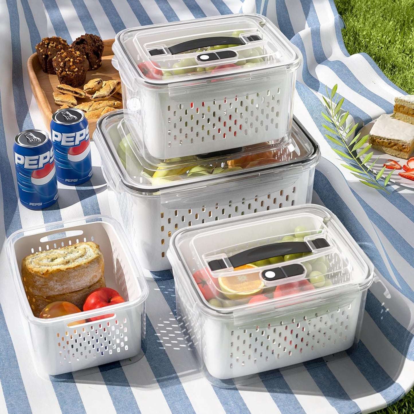 4 Pack Large Fruit Storage Containers for Fridge with Vent Holes