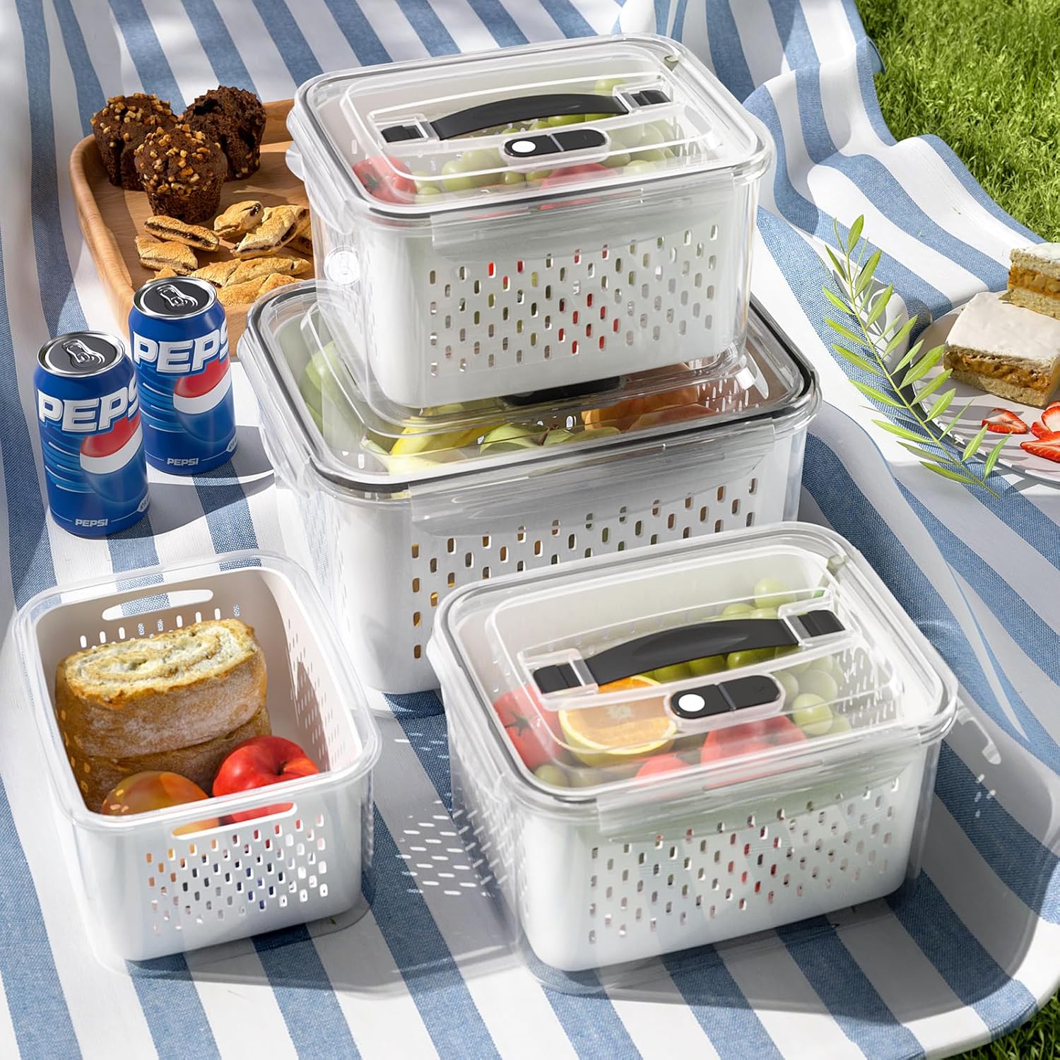 4 Pack Large Fruit Storage Containers for Fridge with Vent Holes