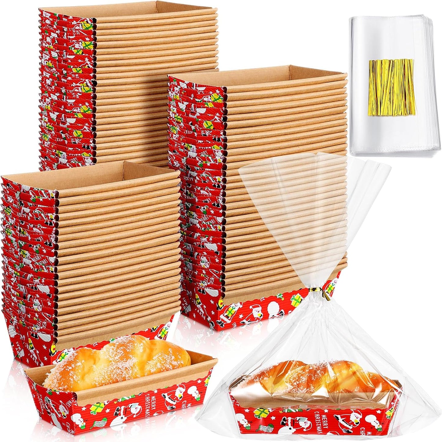 100 Sets Christmas Paper Loaf Pans for Festive Baking Fun