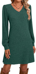 Women's Knit Long Sleeve Sweater Dress V Neck Tunic - Soft Fit
