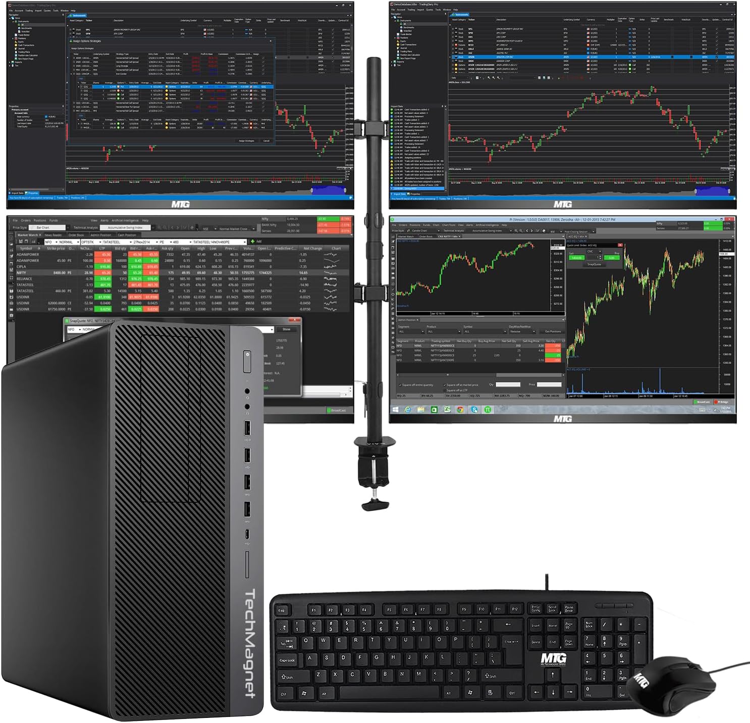 TechMagnet Trading Desktop PC with 4 New 22 Inch Monitors