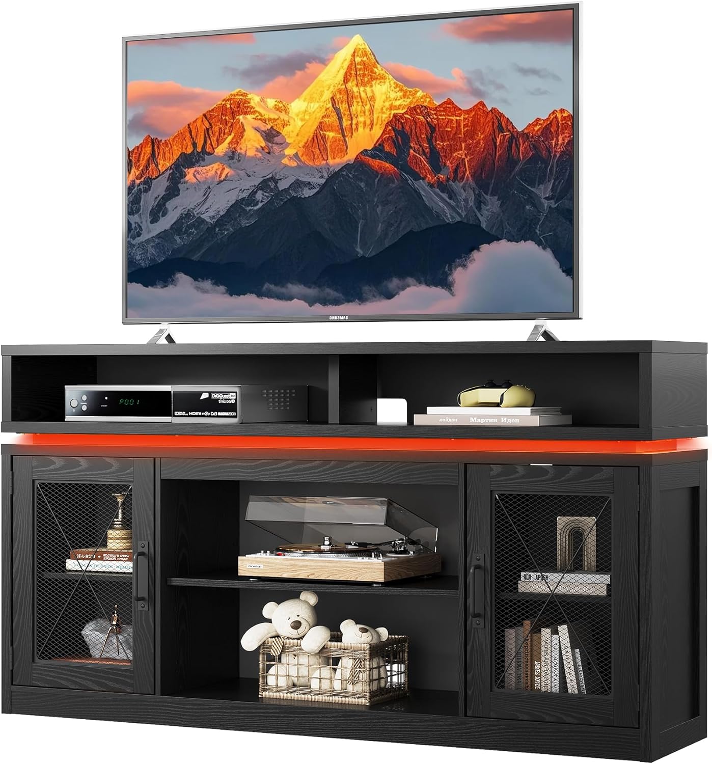Farmhouse TV Stand Fits 65 TV, LED Lights, Storage - WLIVE