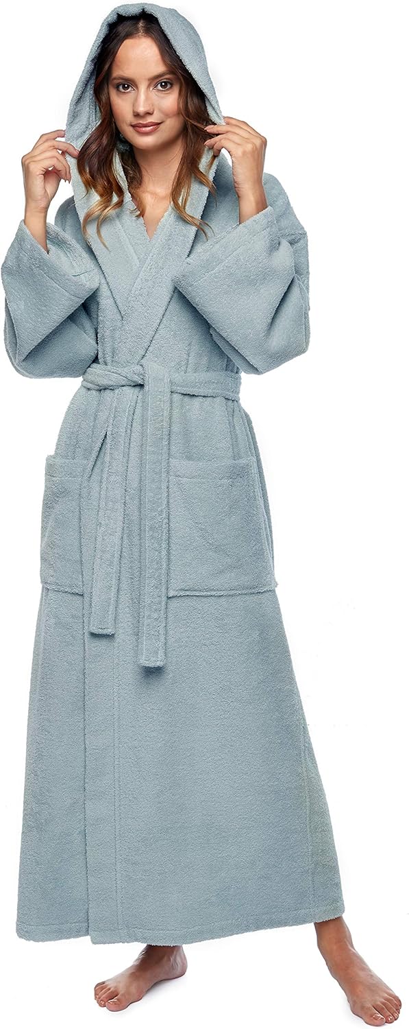 Arus Women's Hooded Classic Bathrobe in Turkish Cotton Terry