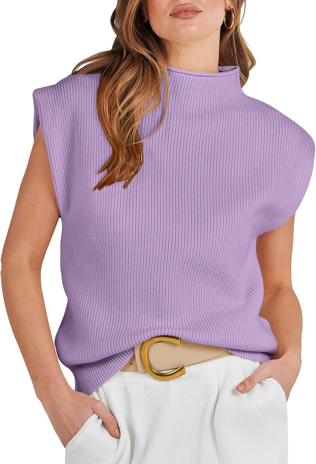 Stylish Women's Mock Neck Sleeveless Sweater Vest for Fall