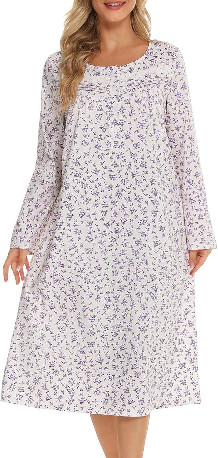 Bloggerlove Nightgowns for Women Soft Cotton Sleepwear S-3XL
