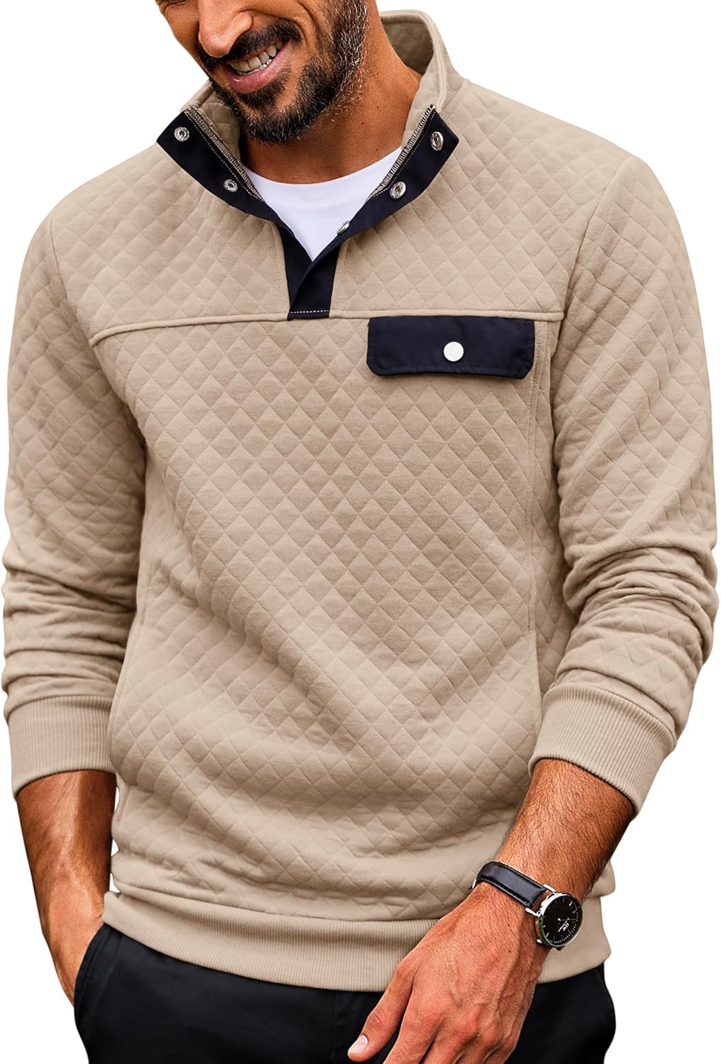 COOFANDY Quilted Sweatshirts for Men - Stylish Quarter Button Pullover