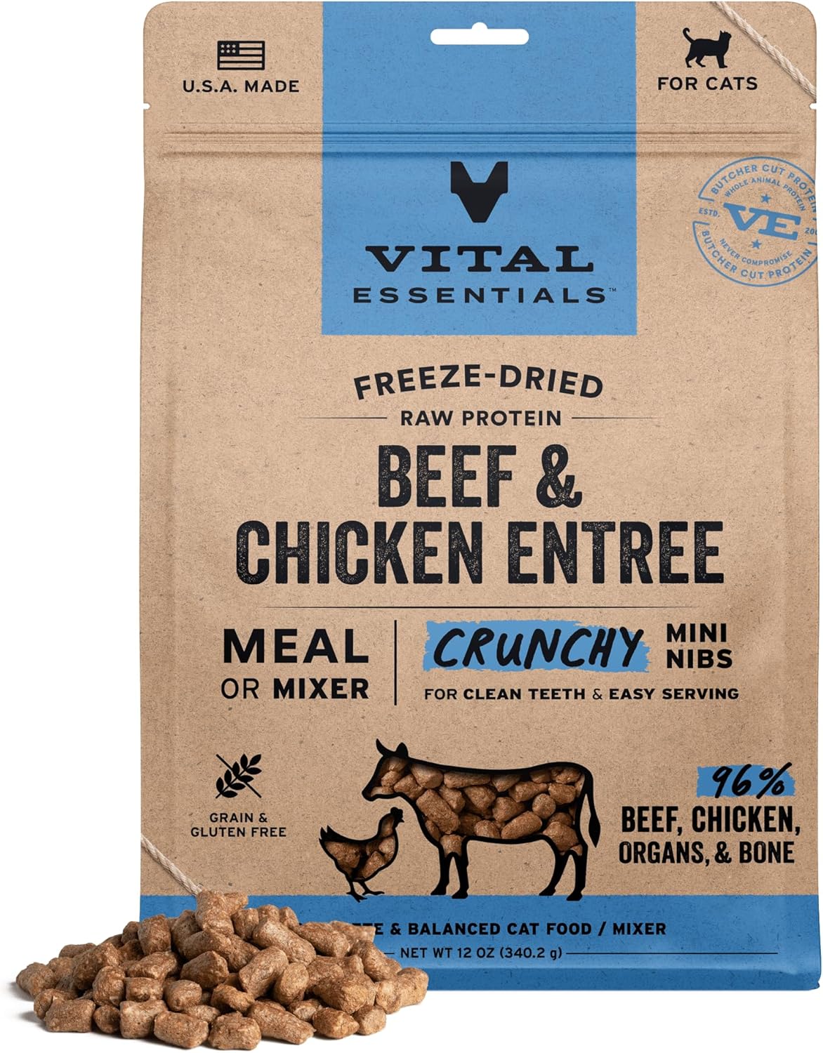 Vital Essentials Freeze-Dried Raw Beef & Chicken Cat Food Nibs