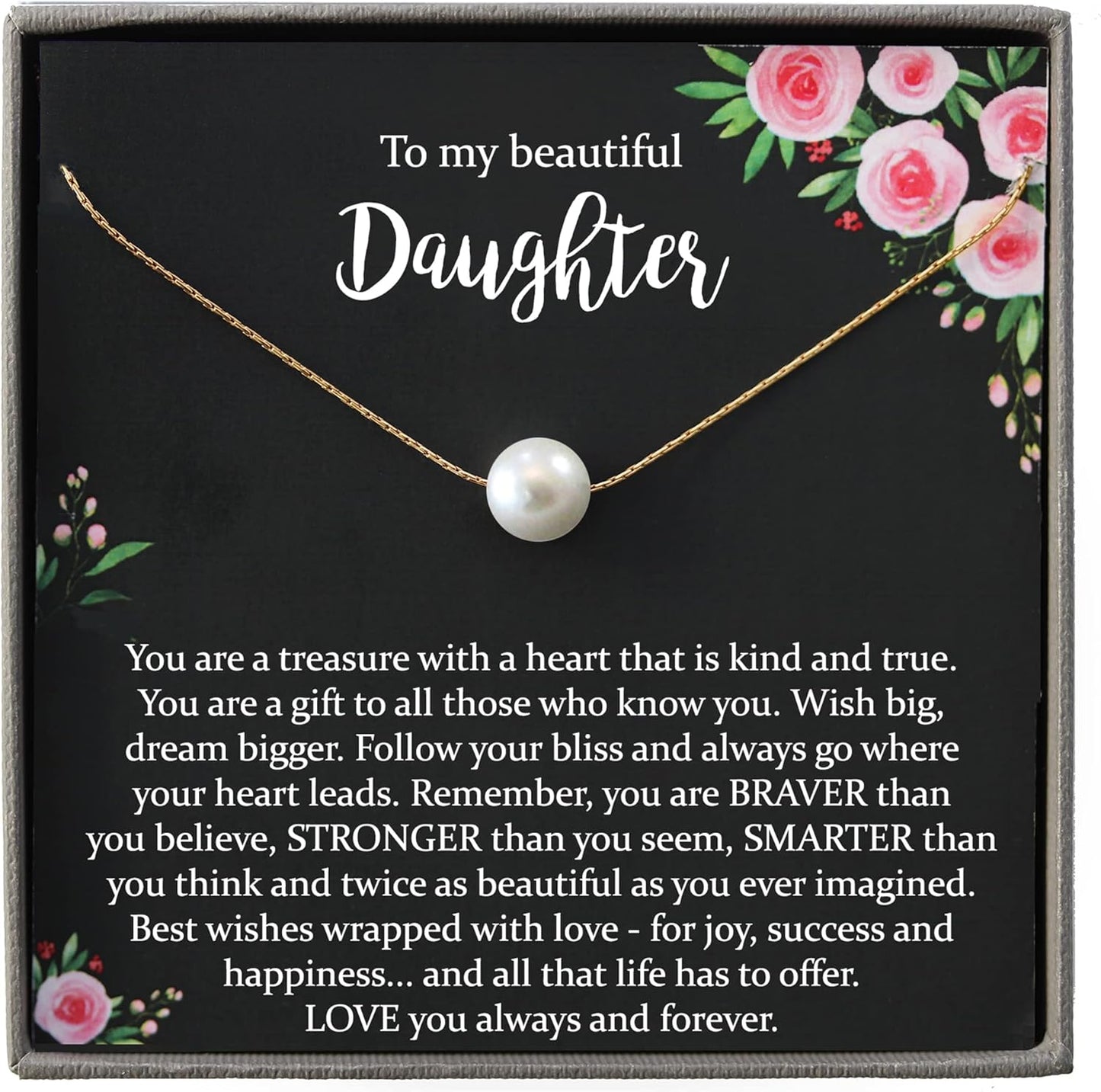 14K Gold Filled Daughter Necklace with Classic White Pearl Gift