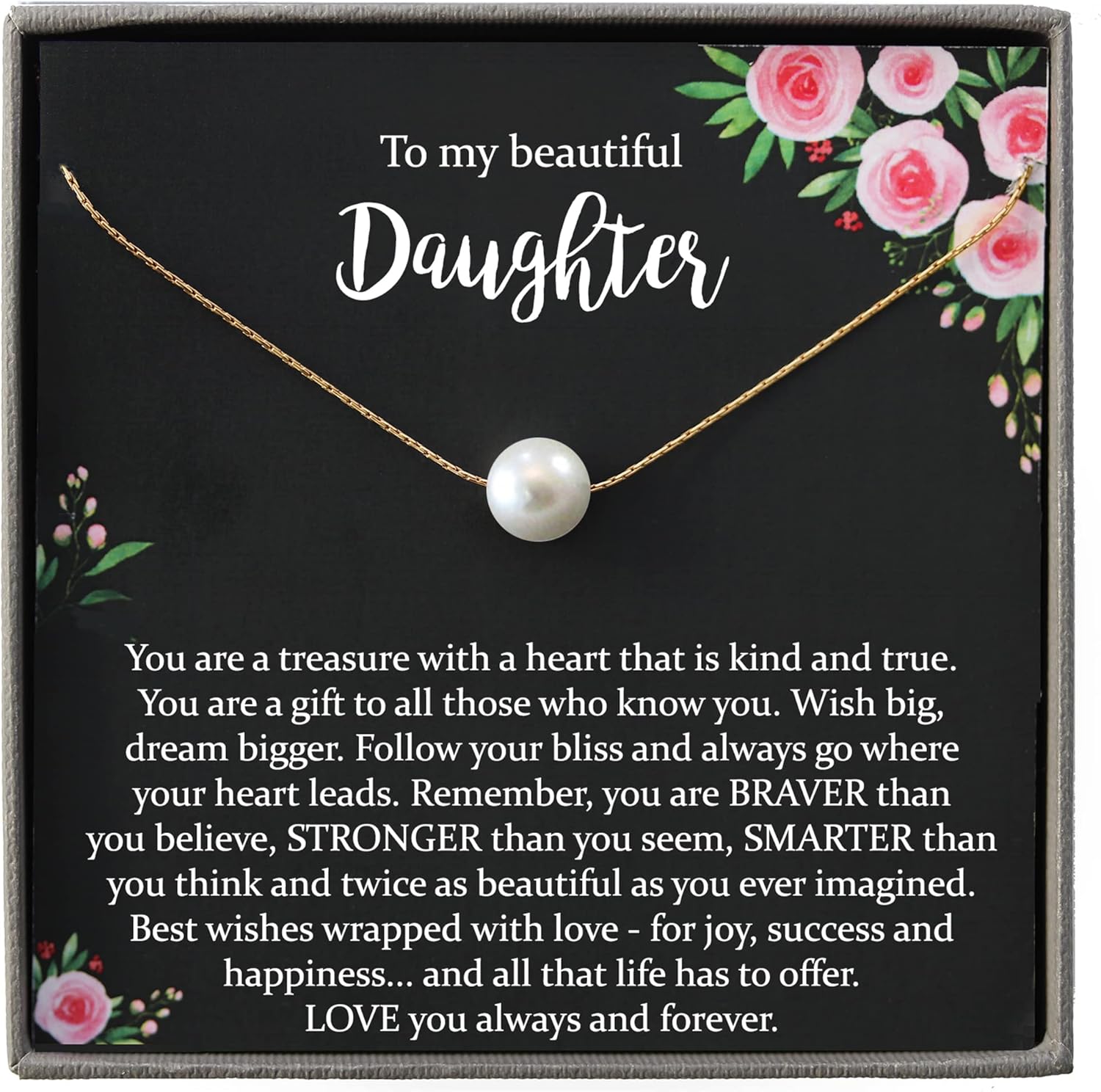 14K Gold Filled Daughter Necklace with Classic White Pearl Gift