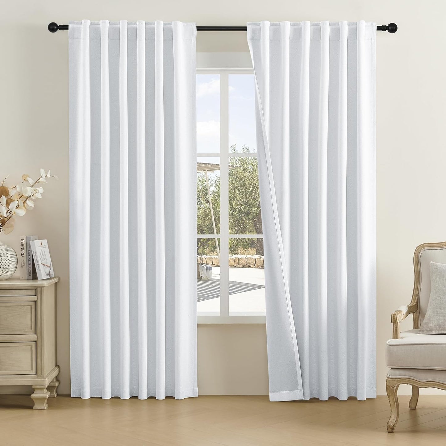 DUALIFE Back Tab and Rod Pocket Half Blackout Curtains 80 in