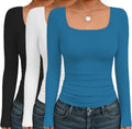 Square Neck Thermal Tops 3-Pack - Slim Fit Long Sleeve Shirts