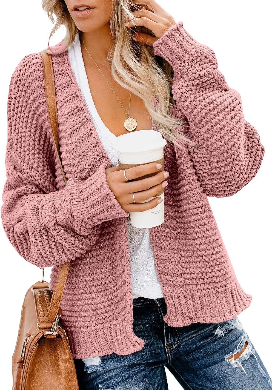 Dokotoo Womens Open Front Long Sleeve Chunky Knit Cardigan