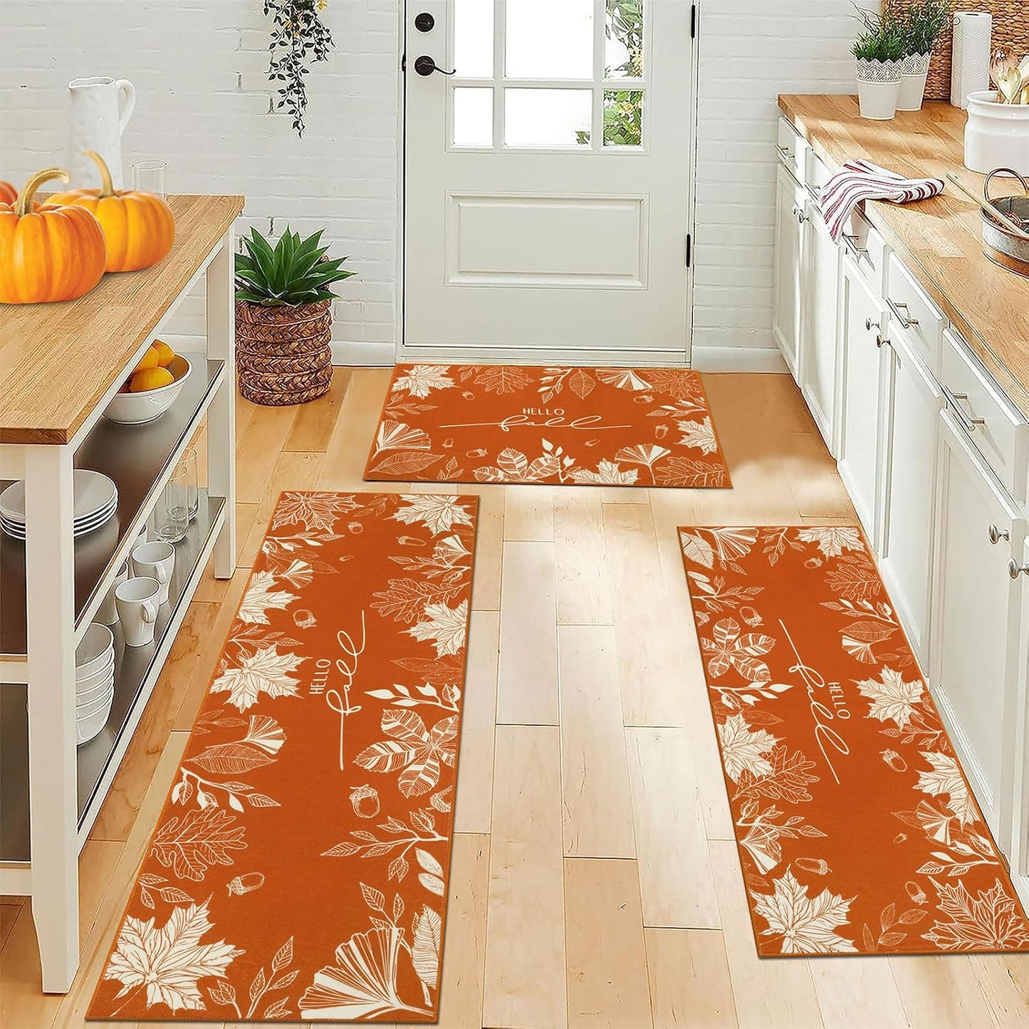 Fall Leaves Kitchen Rugs Set of 3 for Seasonal Decor