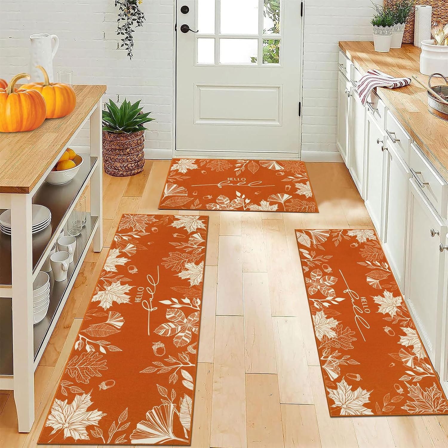 Fall Leaves Kitchen Rugs Set of 3 for Seasonal Decor