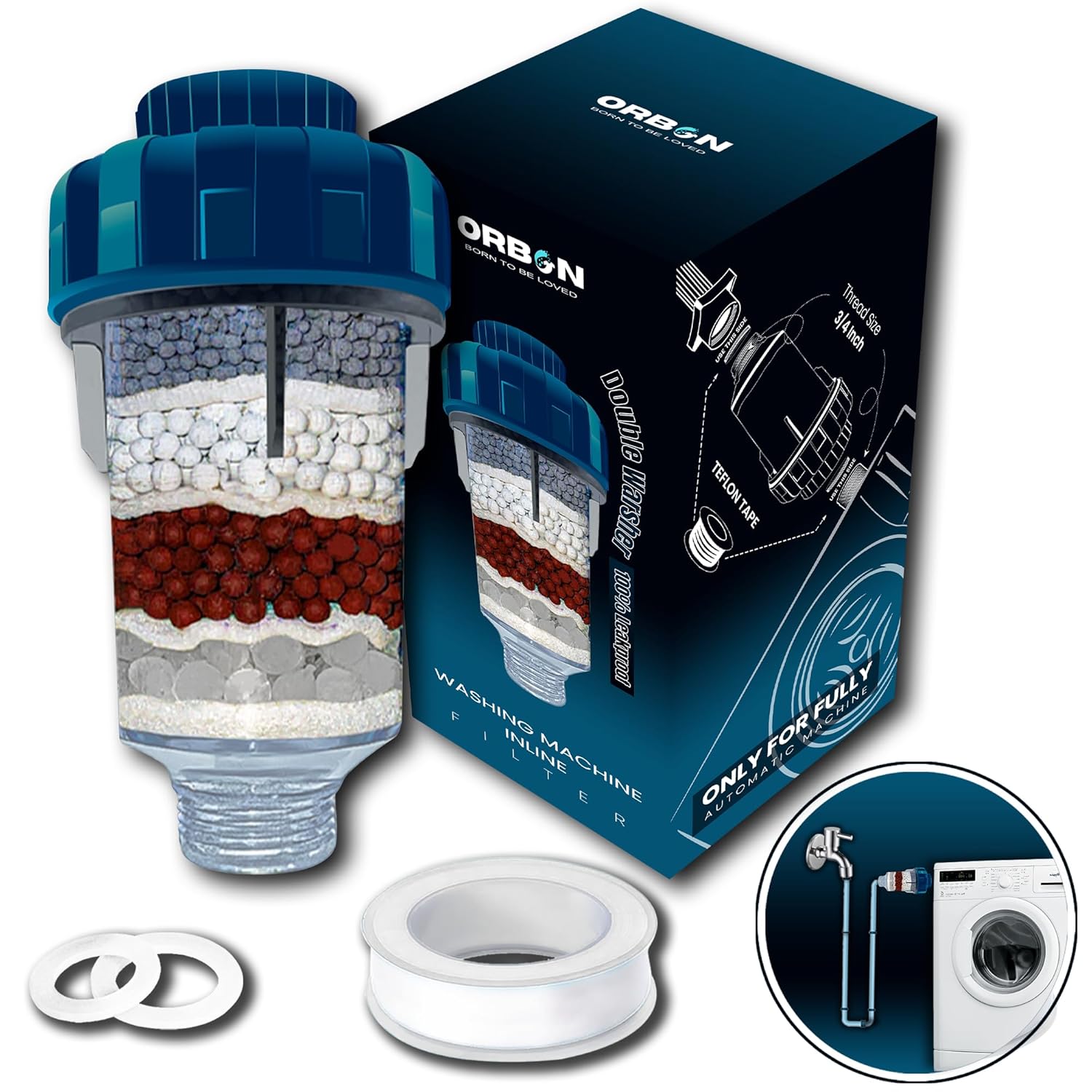 ORBON Inline Water Softener & Filter | Crystal Resin, Tourmaline Balls | Enhanced Performance