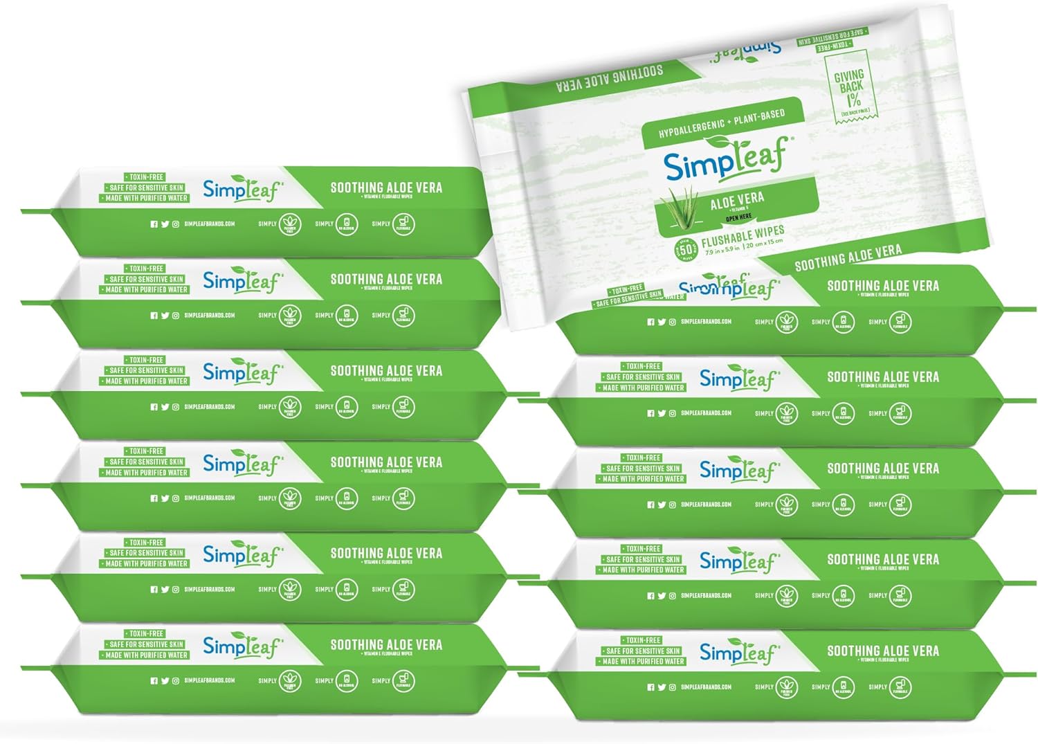 Flushable Wet Wipes Aloe Vera for Sensitive Skin - 600 Counts