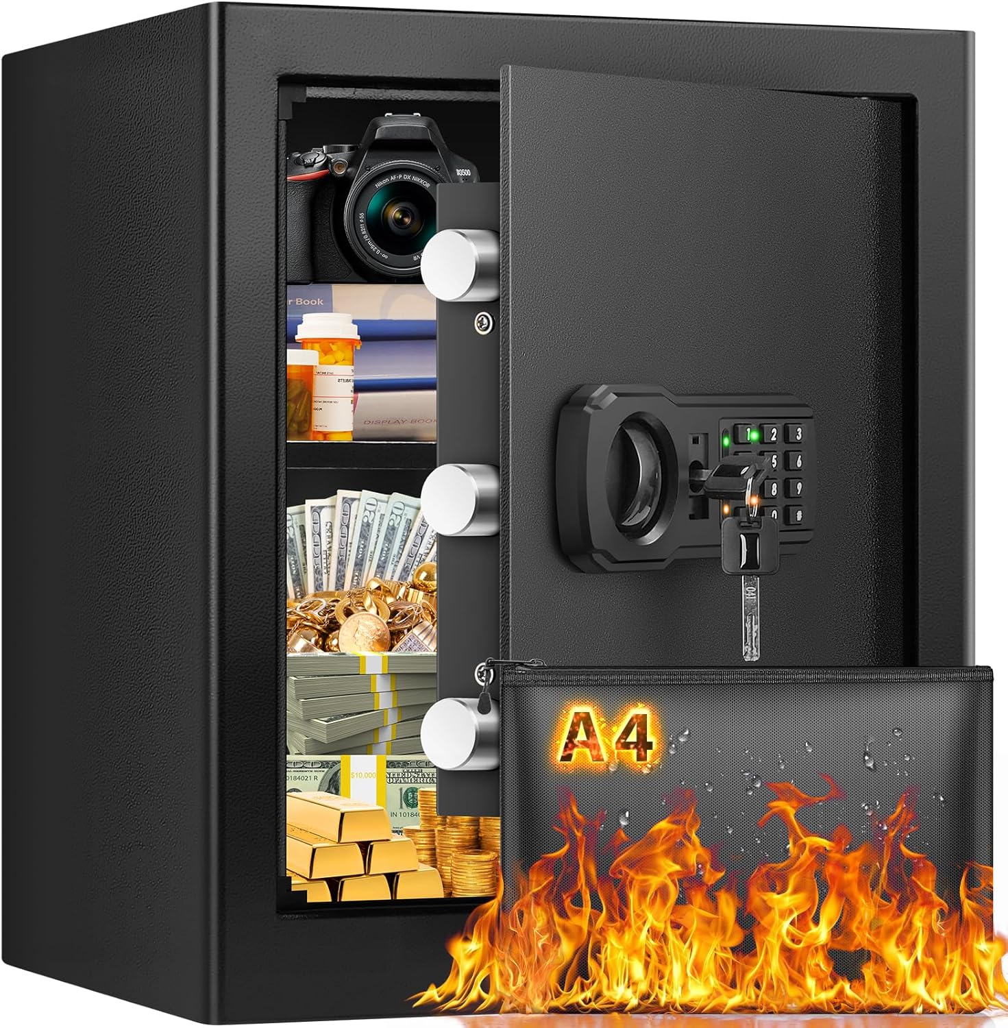 16.53in Tall Fireproof Safe Box for Home Security and Storage