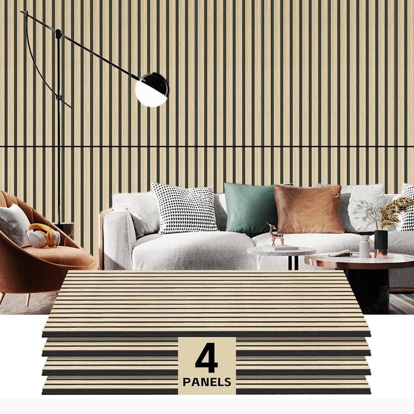 4-Piece Wood Slat Acoustic Panels for Stylish Interior Decor