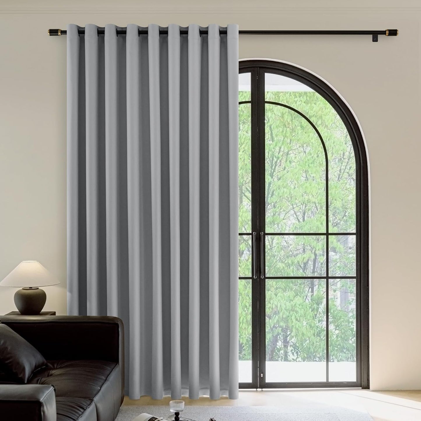 FMFUNCTEX 100% Dark Grey Blackout Curtains for Sliding Doors