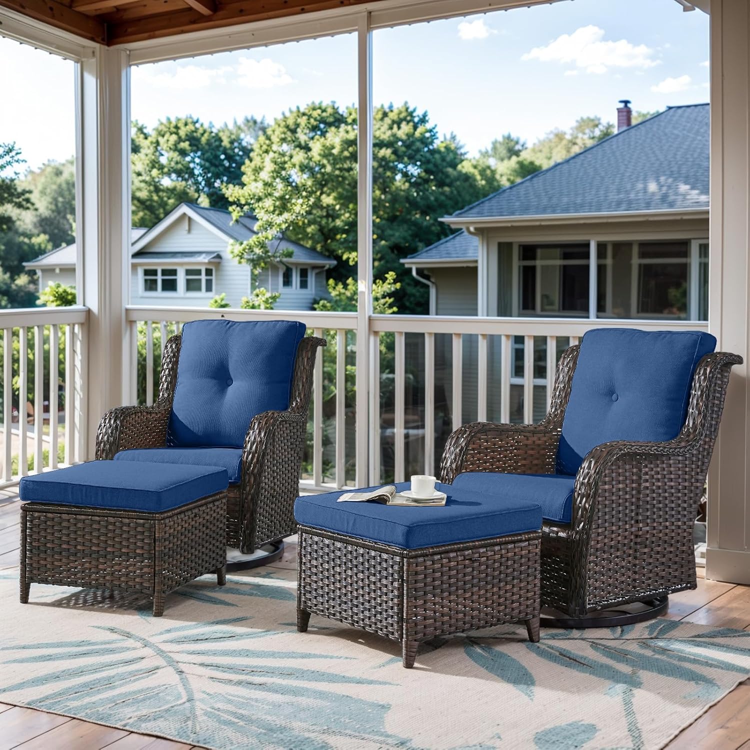 4 Pieces Patio Furniture Set with Swivel Glider Chairs and Ottomans
