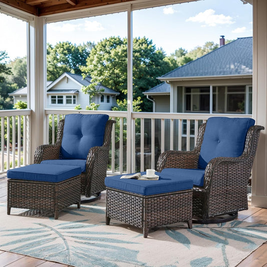 4 Pieces Patio Furniture Set with Swivel Glider Chairs and Ottomans