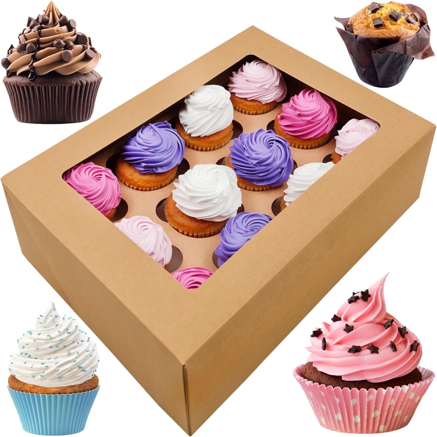 BAKELUV 12 Cupcake Boxes with Window for All Occasions