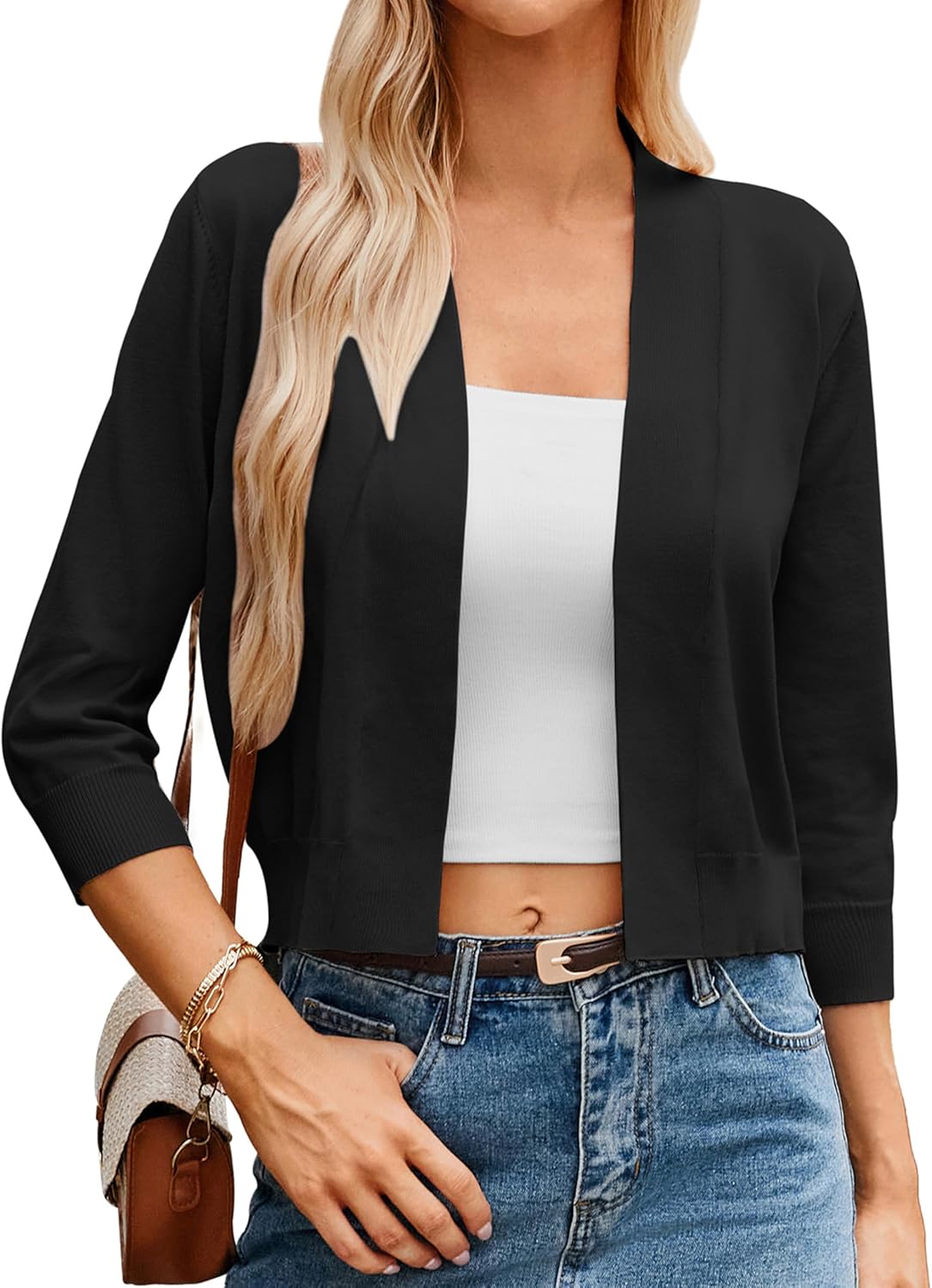 Stylish 3/4 Sleeve Cropped Cardigan for Any Occasion