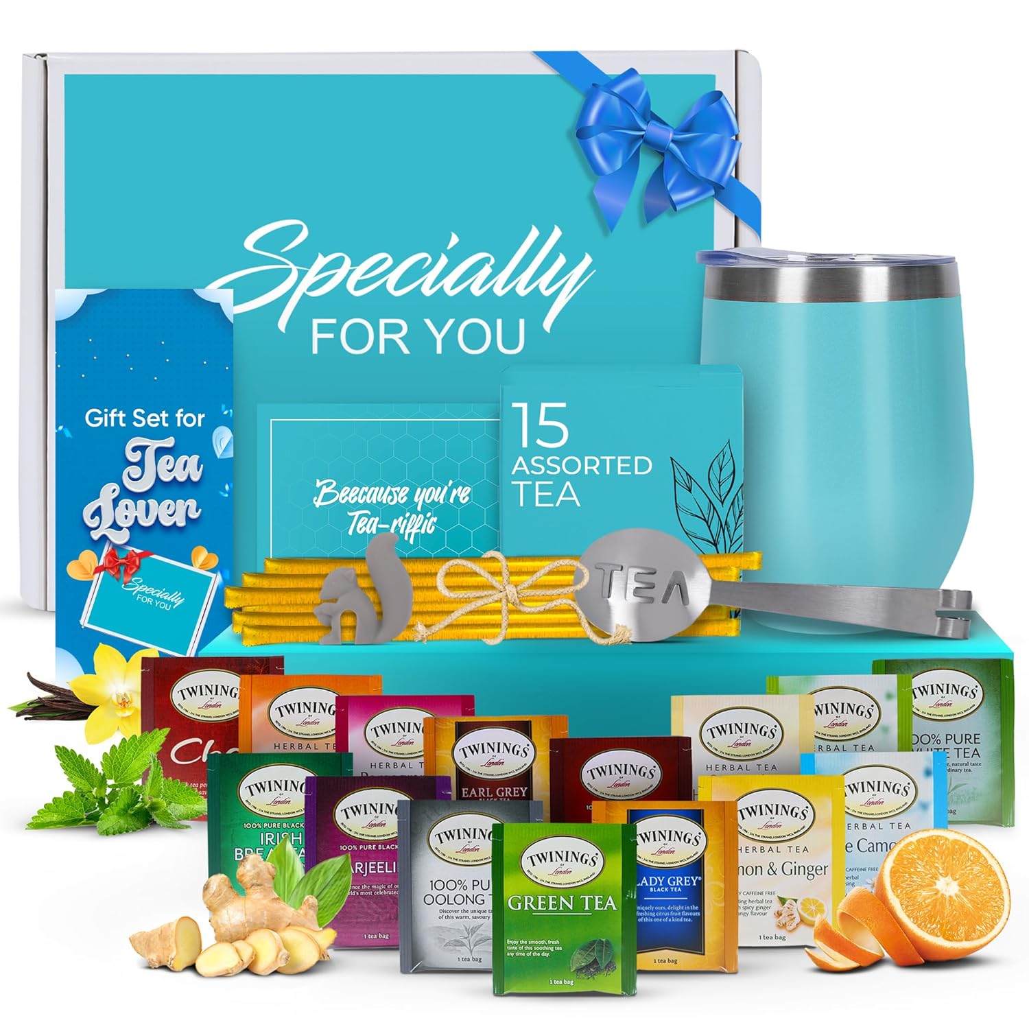 Modern Elegance Tea Tumbler Gift Set with 15 Assorted Blends