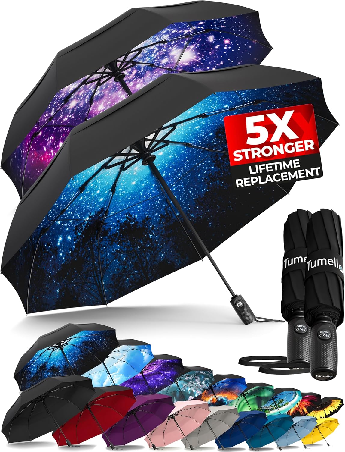 TUMELLA Strongest Windproof Travel Umbrella for All Weather